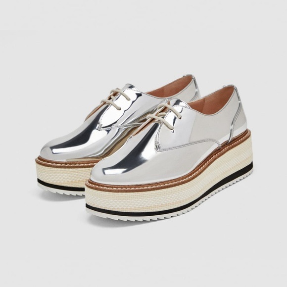 Zara Silver Platform Derby Shoes